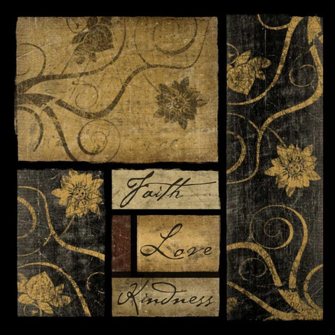 Faith Love Kindness Black Modern Wood Framed Art Print with Double Matting by Pugh, Jennifer