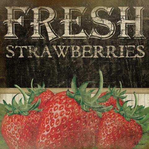 Fresh Strawberries Black Modern Wood Framed Art Print with Double Matting by Pugh, Jennifer