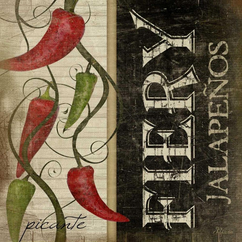 Fiery Jalapenos Black Ornate Wood Framed Art Print with Double Matting by Pugh, Jennifer