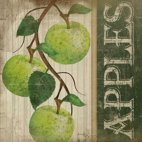 Green Apples Black Ornate Wood Framed Art Print with Double Matting by Pugh, Jennifer