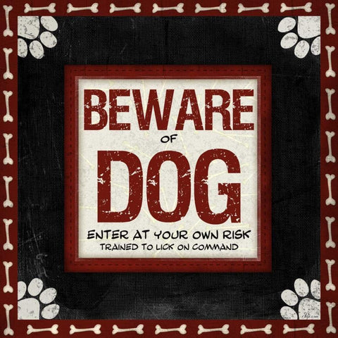 Beware of Dog Gold Ornate Wood Framed Art Print with Double Matting by Pugh, Jennifer