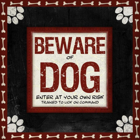 Beware of Dog Black Modern Wood Framed Art Print by Pugh, Jennifer