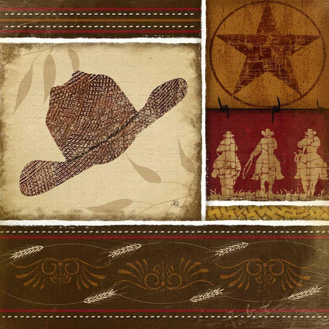 Western Hat - Red Black Modern Wood Framed Art Print by Pugh, Jennifer