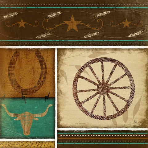 Western Wheel Black Modern Wood Framed Art Print with Double Matting by Pugh, Jennifer