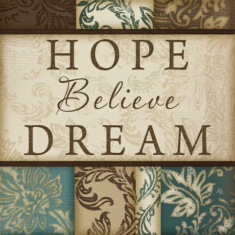 Hope Believe Dream White Modern Wood Framed Art Print by Pugh, Jennifer