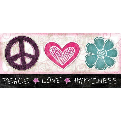 Peace Love Happiness Gold Ornate Wood Framed Art Print with Double Matting by Pugh, Jennifer