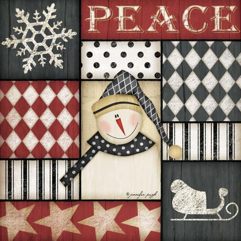 Peace Snowman White Modern Wood Framed Art Print by Pugh, Jennifer