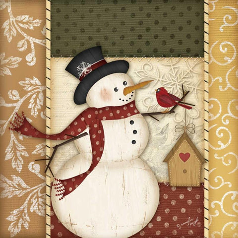 Country Snowman Gold Ornate Wood Framed Art Print with Double Matting by Pugh, Jennifer