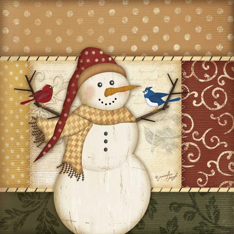 Country Snowman II Black Modern Wood Framed Art Print by Pugh, Jennifer