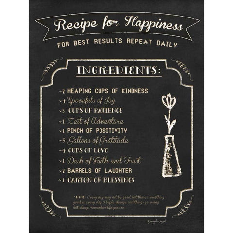 Recipe for Happiness Black Modern Wood Framed Art Print with Double Matting by Pugh, Jennifer