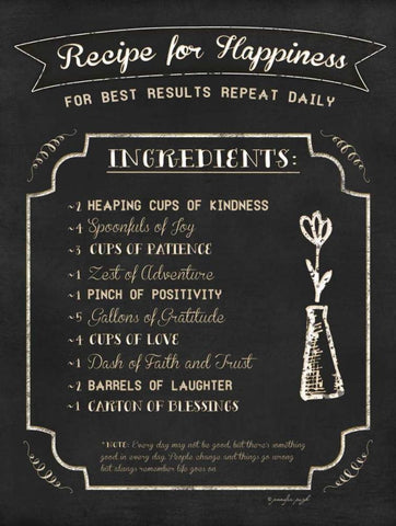 Recipe for Happiness Black Ornate Wood Framed Art Print with Double Matting by Pugh, Jennifer