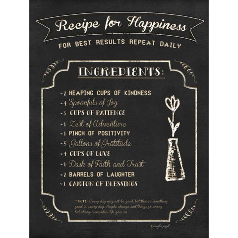 Recipe for Happiness Gold Ornate Wood Framed Art Print with Double Matting by Pugh, Jennifer