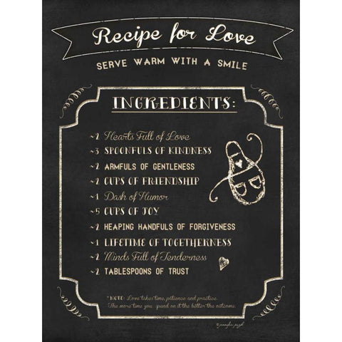 Recipe for Love Black Modern Wood Framed Art Print with Double Matting by Pugh, Jennifer