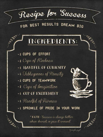 Recipe for Success Black Ornate Wood Framed Art Print with Double Matting by Pugh, Jennifer