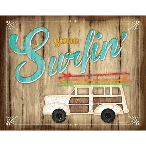 Gone Surfin Gold Ornate Wood Framed Art Print with Double Matting by Pugh, Jennifer