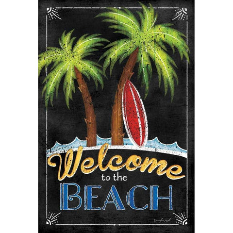 Welcome to the Beach Gold Ornate Wood Framed Art Print with Double Matting by Pugh, Jennifer