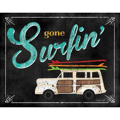 Gone Surfin White Modern Wood Framed Art Print by Pugh, Jennifer
