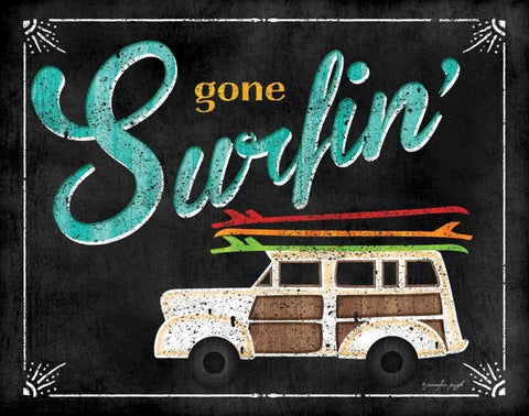 Gone Surfin White Modern Wood Framed Art Print with Double Matting by Pugh, Jennifer