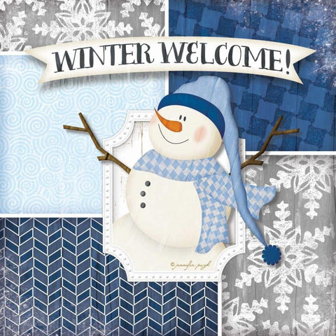 Winter Welcome Snowman Gold Ornate Wood Framed Art Print with Double Matting by Pugh, Jennifer