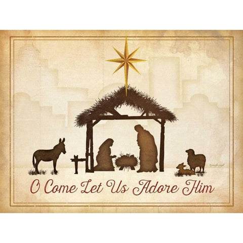 O Come Let Us Adore Him Gold Ornate Wood Framed Art Print with Double Matting by Pugh, Jennifer