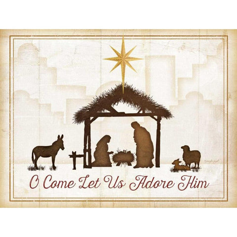 O Come Let Us Adore Him Gold Ornate Wood Framed Art Print with Double Matting by Pugh, Jennifer