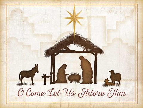 O Come Let Us Adore Him Black Ornate Wood Framed Art Print with Double Matting by Pugh, Jennifer