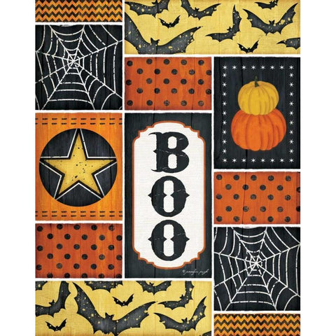 Halloween - Boo White Modern Wood Framed Art Print by Pugh, Jennifer