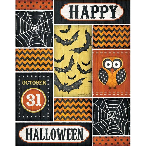 Happy Halloween Black Modern Wood Framed Art Print with Double Matting by Pugh, Jennifer