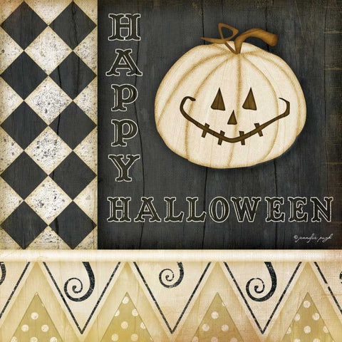 Happy Halloween - Pumpkin White Modern Wood Framed Art Print by Pugh, Jennifer