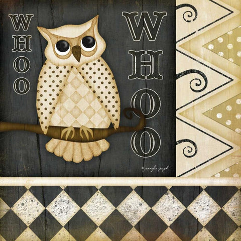 Whoo Owl White Modern Wood Framed Art Print by Pugh, Jennifer