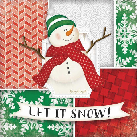 Let It Snow - Snowman Black Ornate Wood Framed Art Print with Double Matting by Pugh, Jennifer