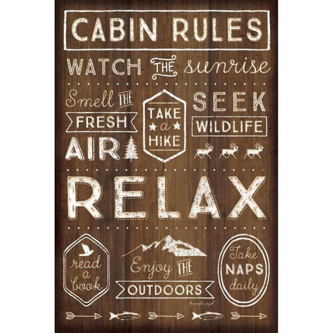 Cabin Rules Gold Ornate Wood Framed Art Print with Double Matting by Pugh, Jennifer