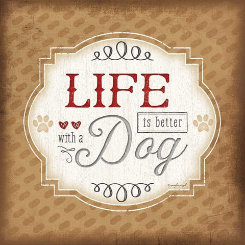Life is Better With a Dog White Modern Wood Framed Art Print with Double Matting by Pugh, Jennifer