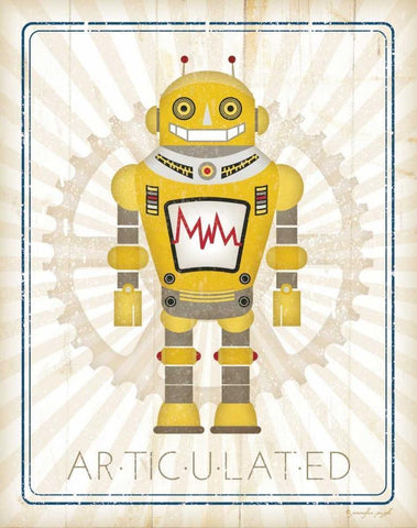 Retro Robot I White Modern Wood Framed Art Print with Double Matting by Pugh, Jennifer