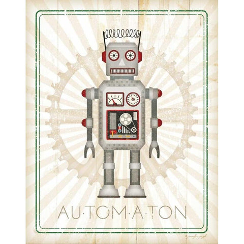 Retro Robot II Black Modern Wood Framed Art Print by Pugh, Jennifer