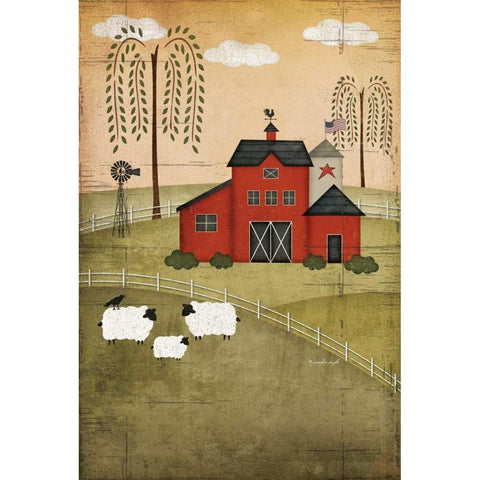 Primitive Barn Black Modern Wood Framed Art Print with Double Matting by Pugh, Jennifer