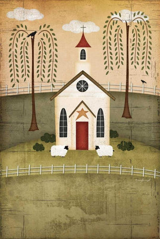 Primitive Church White Modern Wood Framed Art Print with Double Matting by Pugh, Jennifer