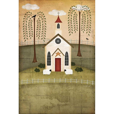 Primitive Church Black Modern Wood Framed Art Print by Pugh, Jennifer