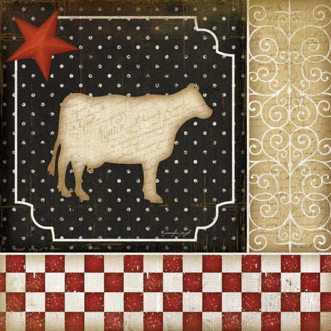 Country Kitchen - Cow White Modern Wood Framed Art Print with Double Matting by Pugh, Jennifer