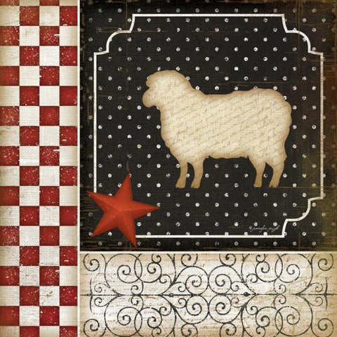 Country Kitchen - Sheep Black Ornate Wood Framed Art Print with Double Matting by Pugh, Jennifer