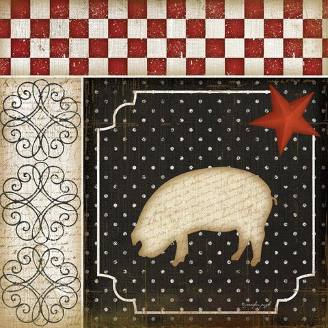 Country Kitchen - Pig White Modern Wood Framed Art Print by Pugh, Jennifer