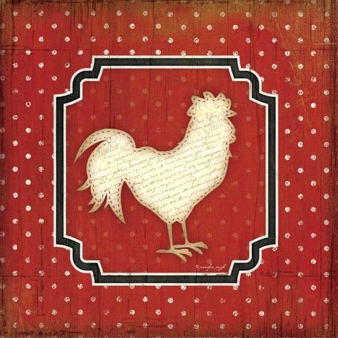 Country Kitchen Rooster I Black Ornate Wood Framed Art Print with Double Matting by Pugh, Jennifer