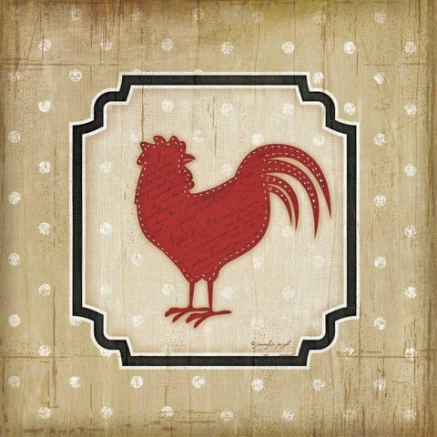 Country Rooster II Gold Ornate Wood Framed Art Print with Double Matting by Pugh, Jennifer