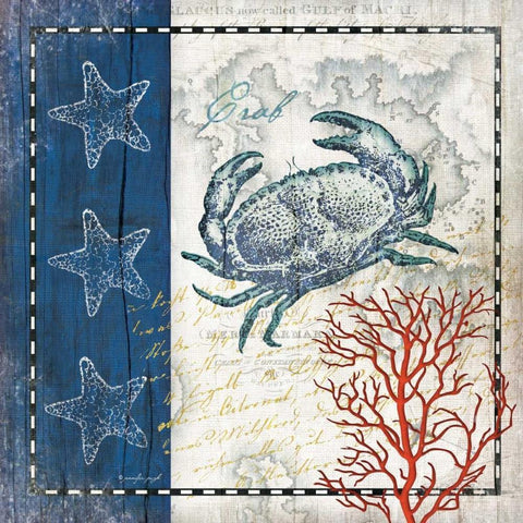 Coastal Blue Crab White Modern Wood Framed Art Print with Double Matting by Pugh, Jennifer