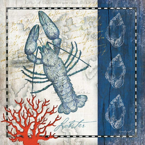 Coastal Blue Lobster Gold Ornate Wood Framed Art Print with Double Matting by Pugh, Jennifer