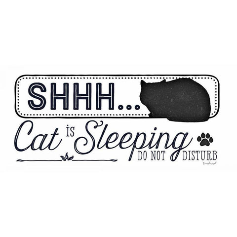 Shhh Cat is Sleeping White Modern Wood Framed Art Print by Pugh, Jennifer