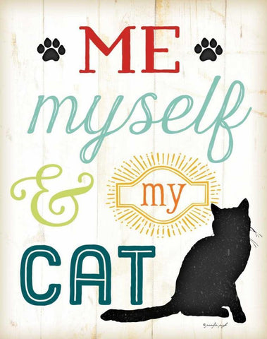 Me Myself and My Cat - Color White Modern Wood Framed Art Print with Double Matting by Pugh, Jennifer