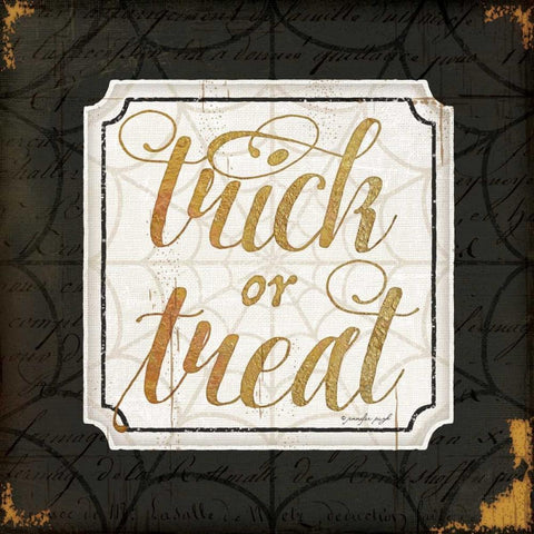 Trick or Treat Gold White Modern Wood Framed Art Print by Pugh, Jennifer