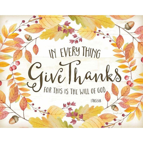 In Every Thing Give Thanks Gold Ornate Wood Framed Art Print with Double Matting by Pugh, Jennifer