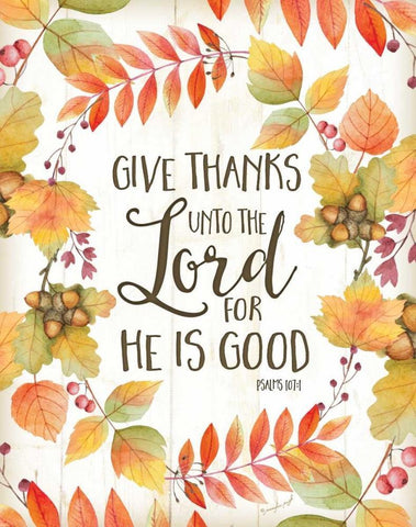 Give Thanks Unto the Lord White Modern Wood Framed Art Print with Double Matting by Pugh, Jennifer